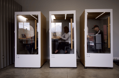 Three meeting booths with Argylers inside