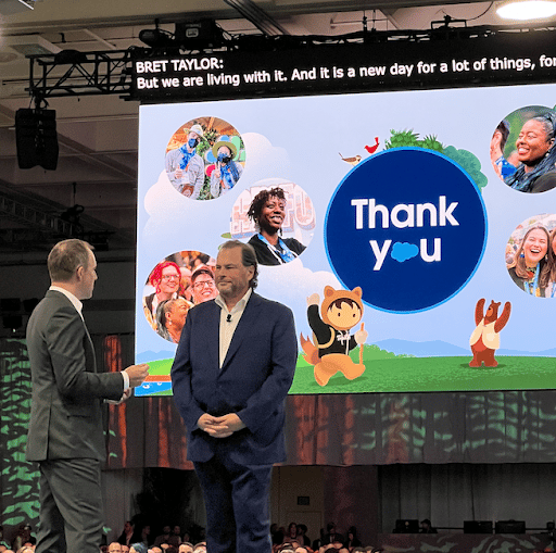 Keynote speakers, Salesforce Co-CEOs on stage