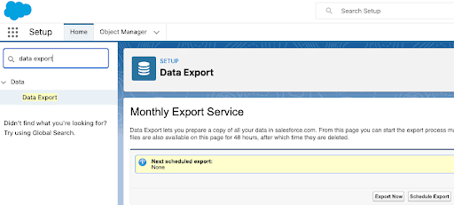 Salesforce Data Export in Setup and how to set up a Monthly Export Service