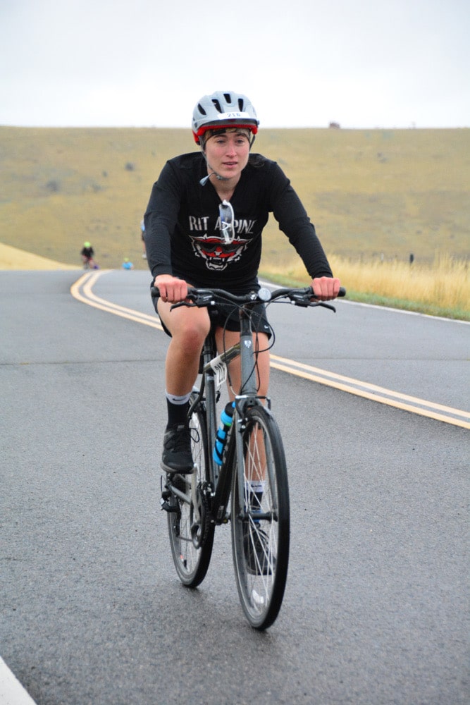 Melissa on bike during triathlon 