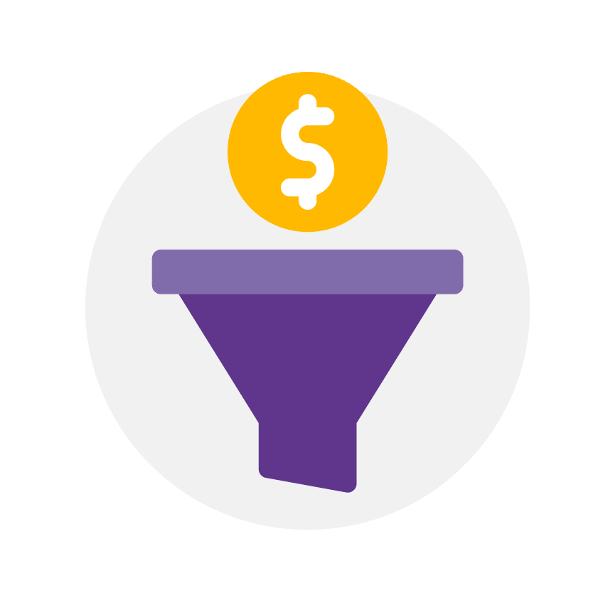 costs icon of a funnel and US dollar sign