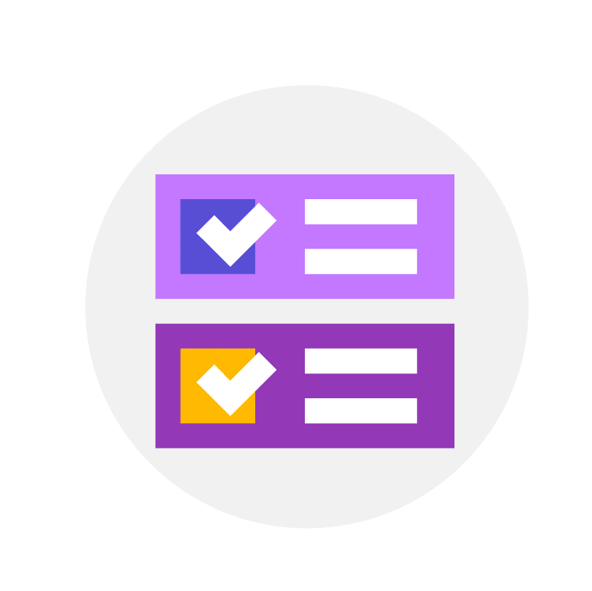 Illustrated icon of check marks and a list