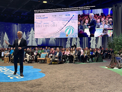 Picture of Parker Harris from the crowd as he addresses the crowd at Salesforce World Tour, NYC