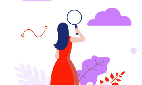 Illustrated person searching the clouds